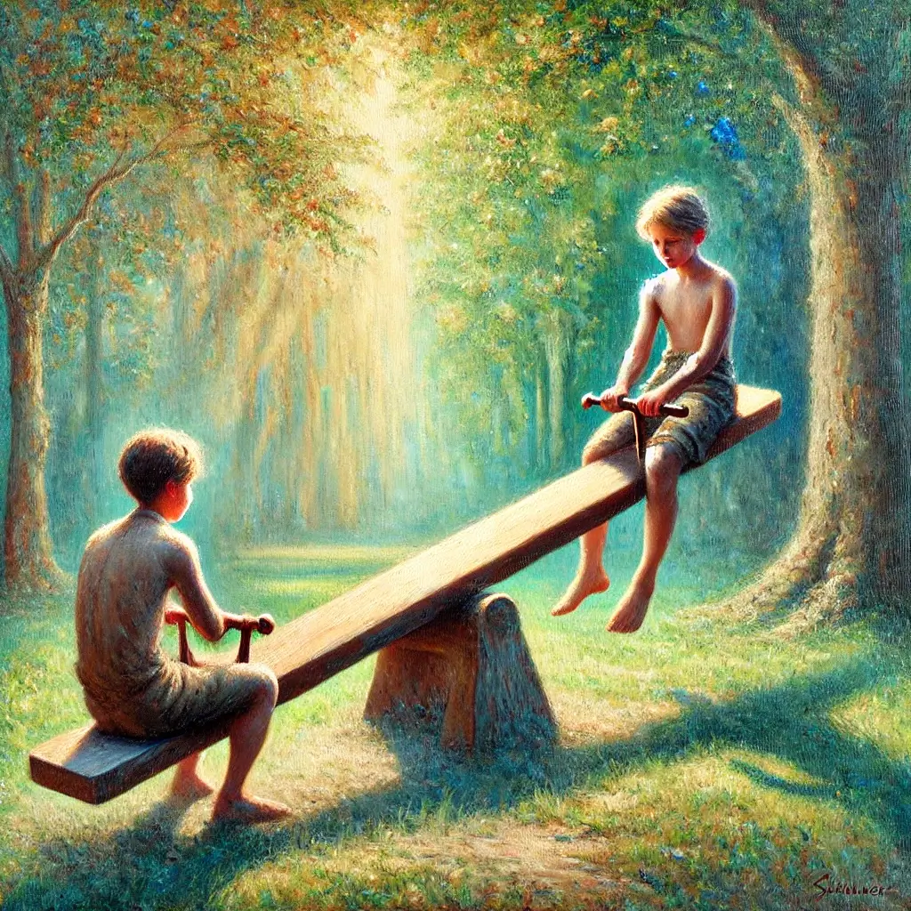 Due bimbi su un dondolo